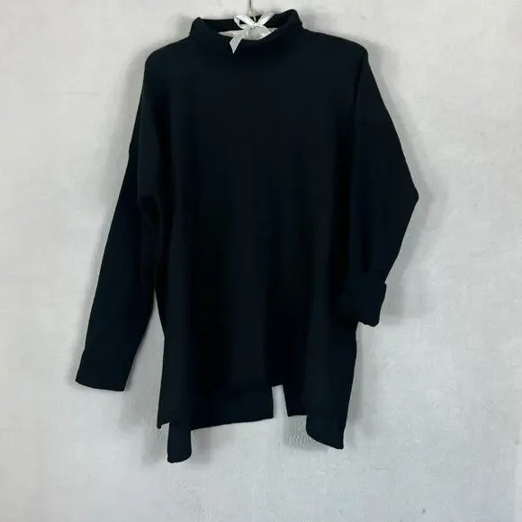 Cuyana Women's Size S M 100% Baby Alpaca Lagenlook Oversized Turtleneck Black